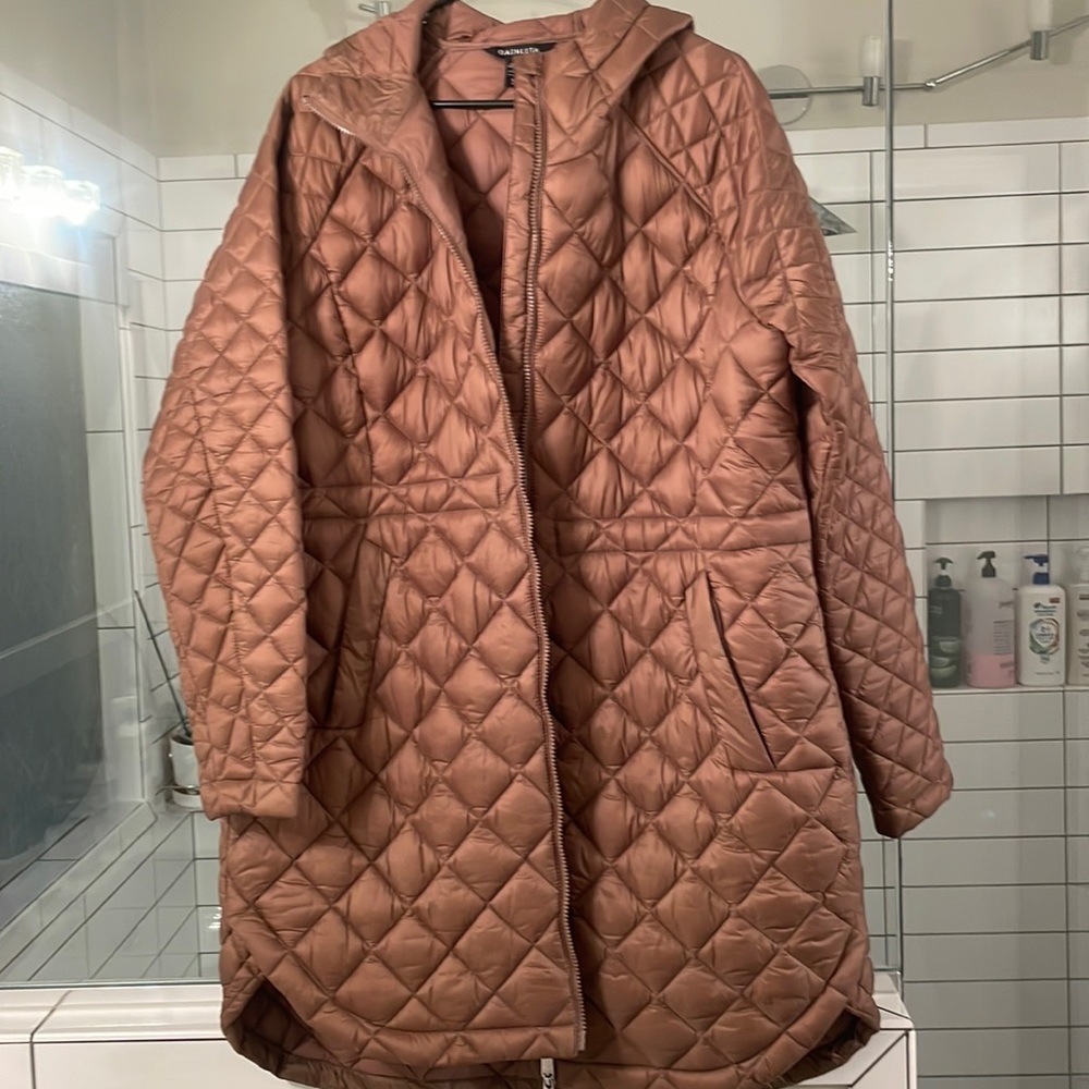 Athleta Large Tall Brown whisperless feather parka Puffer Jacket